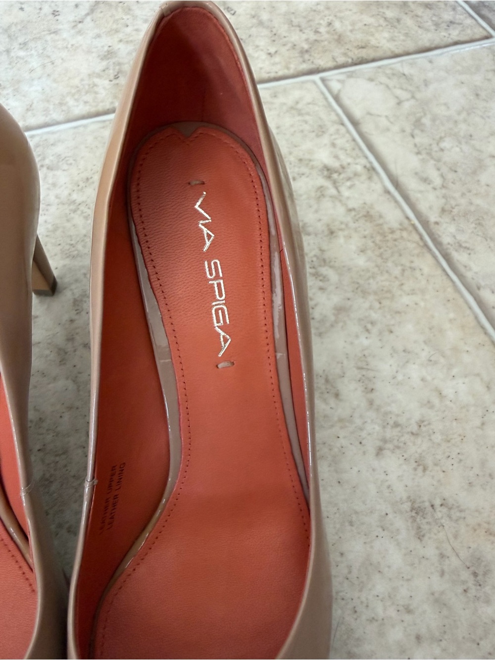 Via Spiga Nude Genuine Leather Peep Toe Heels | Classic Pumps | Size 6.5 - Picture 5 of 7